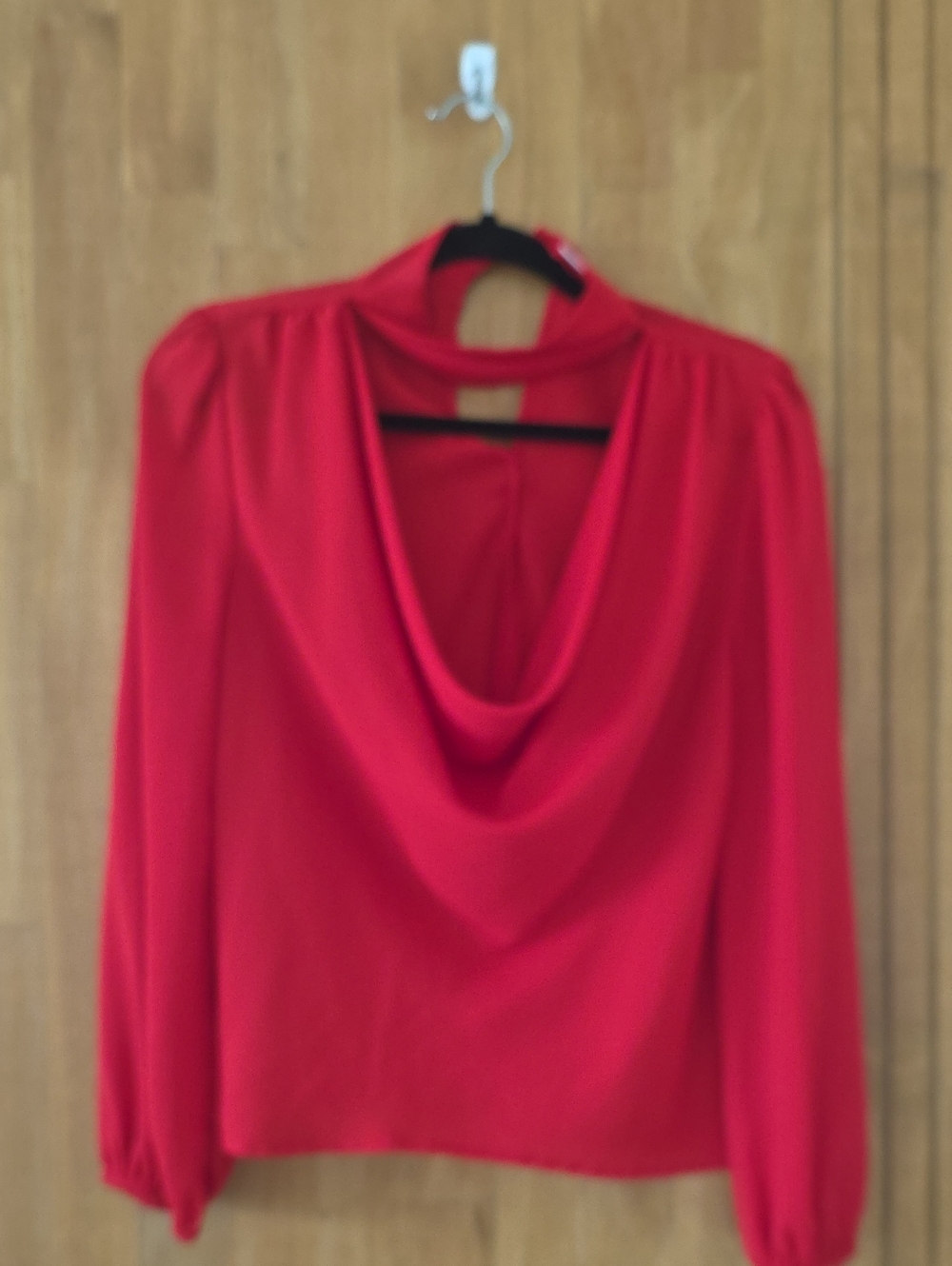 New York & Company Red Drape Neck Long Sleeve Top